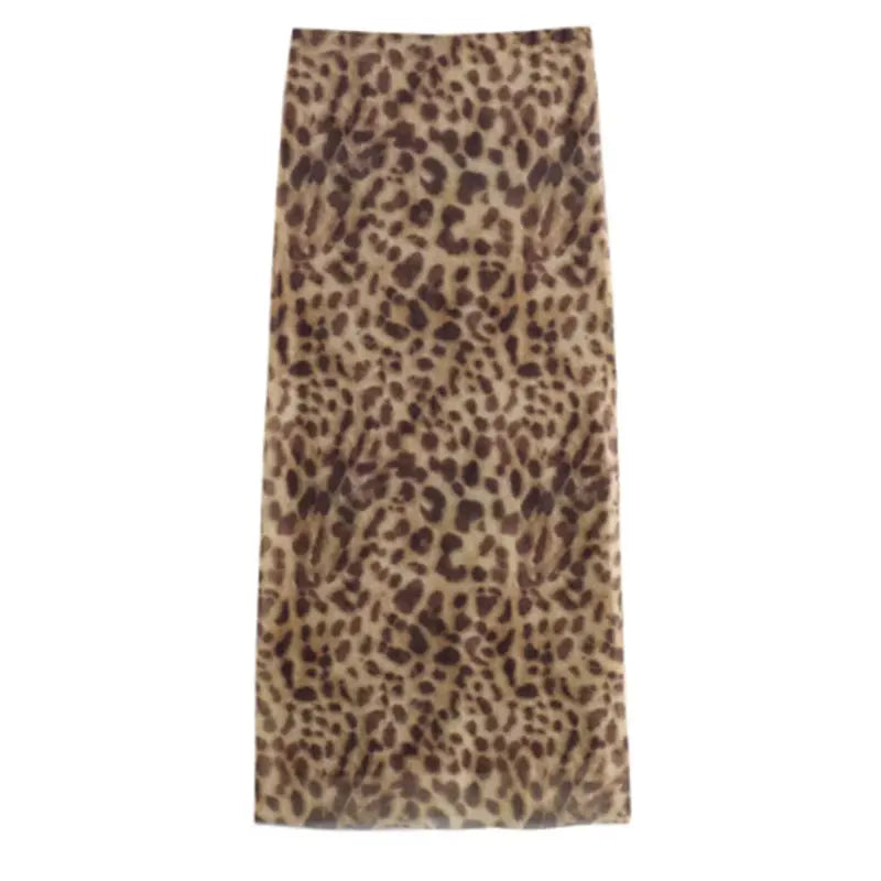 Women Leopard Tulle Midi Skirt 2024 Summer Fashion High Waist