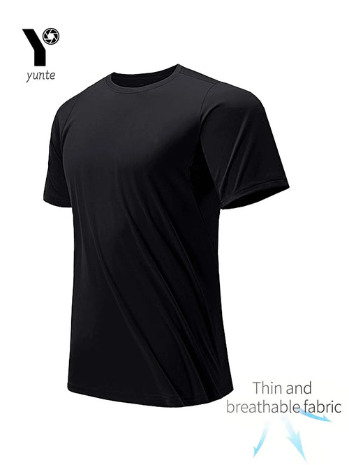 Round Neck T-Shirt 1 Piece Black Ultra-Light Men's Quick Drying