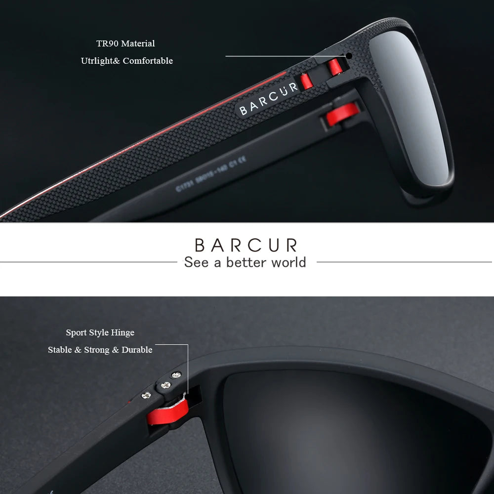 BARCUR Men Polarized Sunclasses TR90 Light Weight Fishing Travel Sun