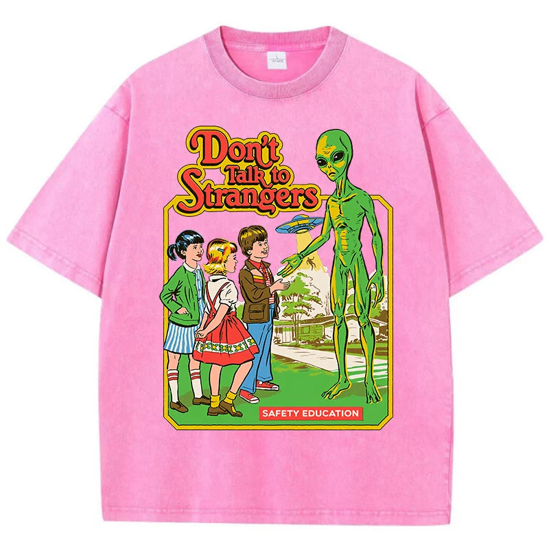 Cartoon Alien Classic Communication Print Women T-shirt Breathable