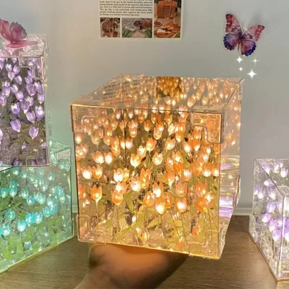 2025New Creative Diy Tulip Flower Sea Cube Three-Dimensional Small