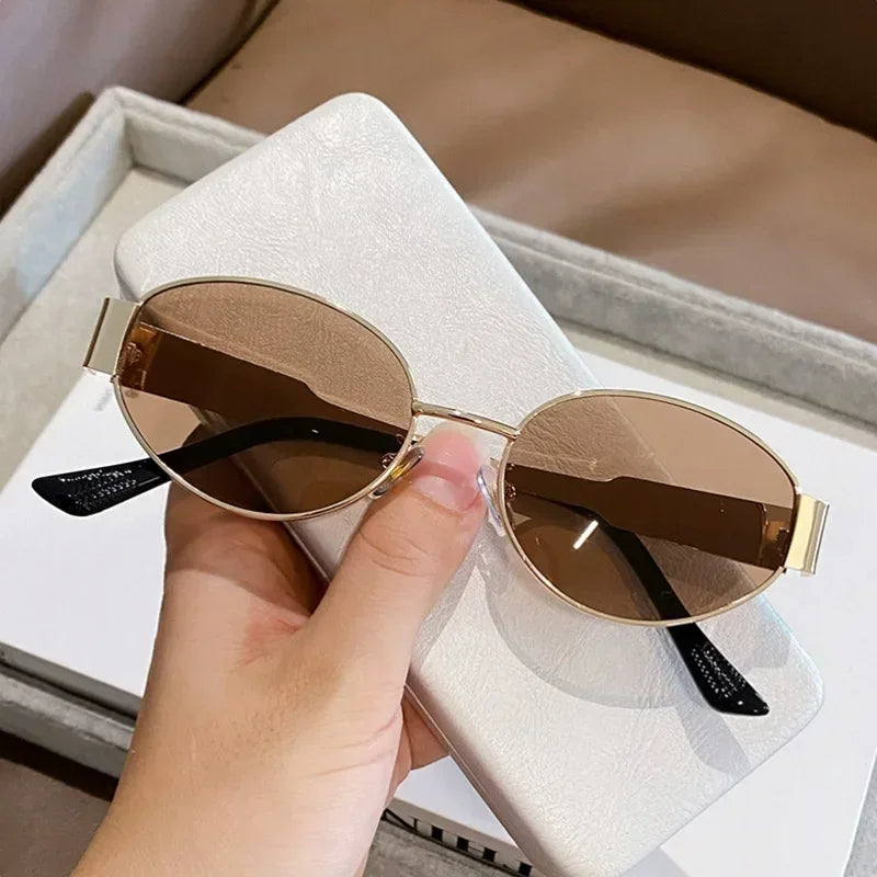 New Oval Frame Sun Protection Sunglasses Retro Travel Wear Simple UV