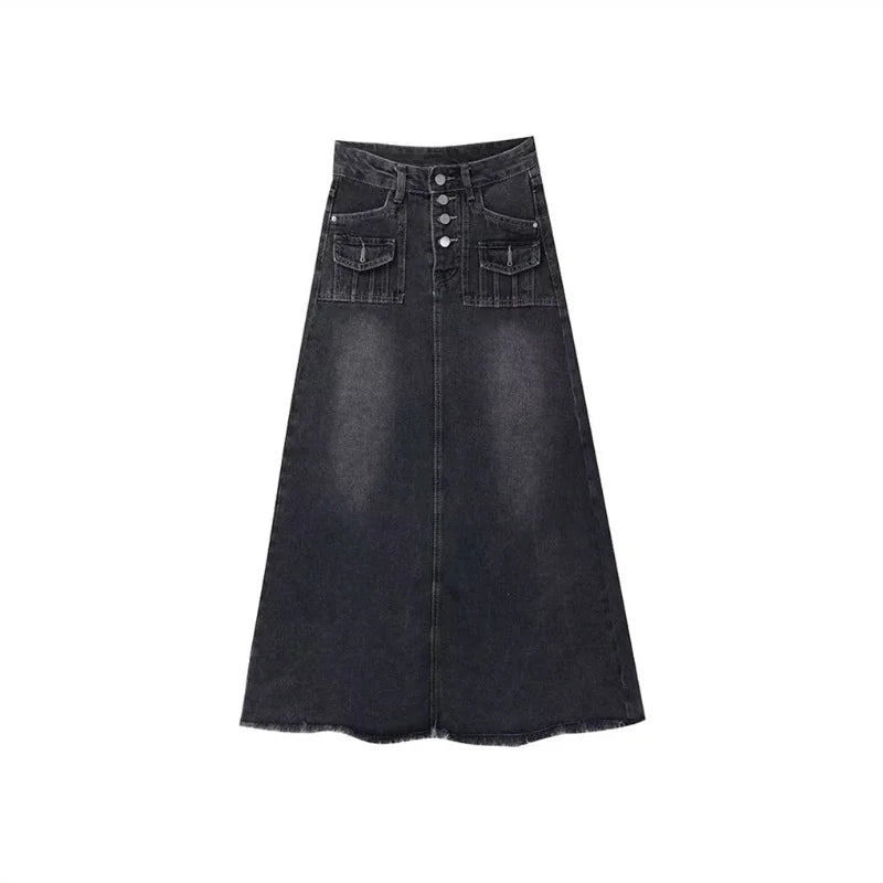 2024 New Streetwear Denim Skirt Spring Summer Fashion Frayed Hem