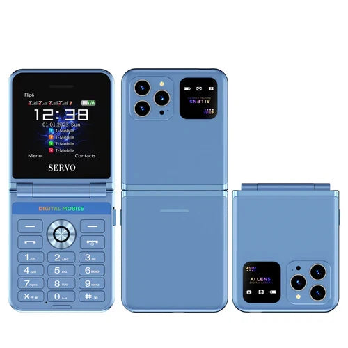 SERVO Flip6 4 SIM Card standby Folding Mobile Phone 2.4” Auto Call