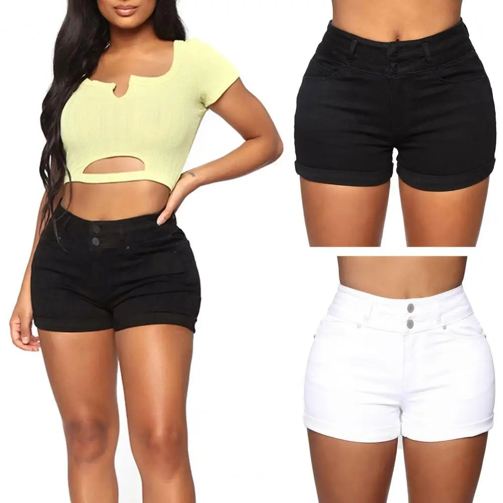 2024 Summer New Black and White High Waist Denim Shorts For Women