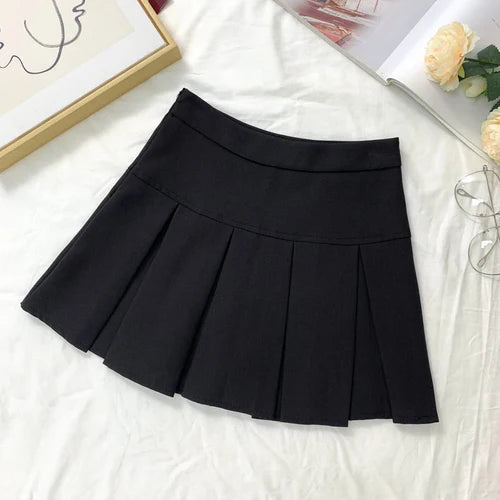 Fashion A Line Women Pleated Skirt High Waist Zipper Grey Student Mini