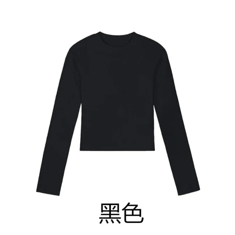 Cotton O Neck Long Sleeve Shirt Women Sexy Cropped Tops 2024 Autumn