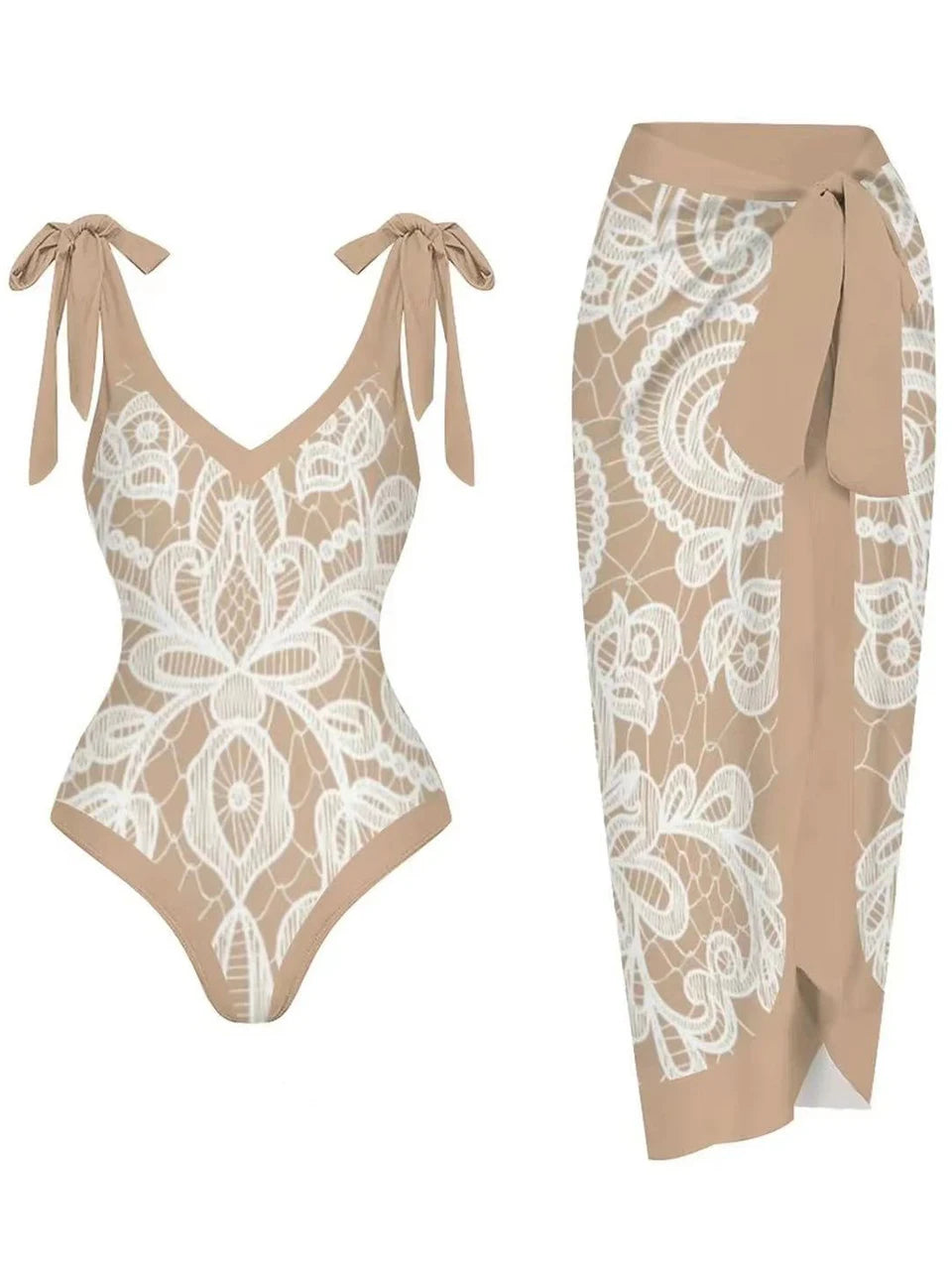 Vintage V Neck Swimsuit With Beach Dress Women 2024 One Piece Print