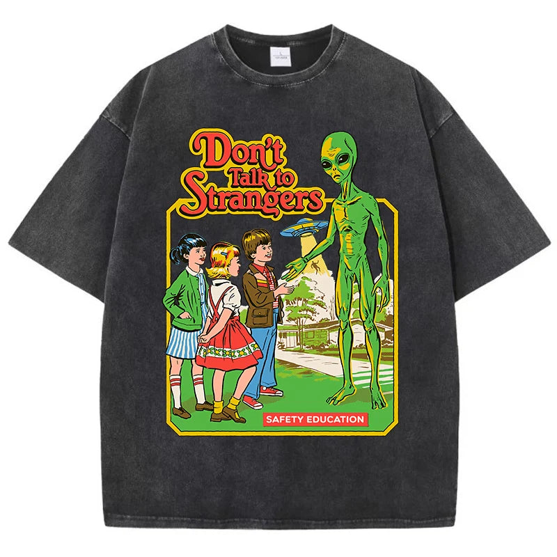 Cartoon Alien Classic Communication Print Women T-shirt Breathable