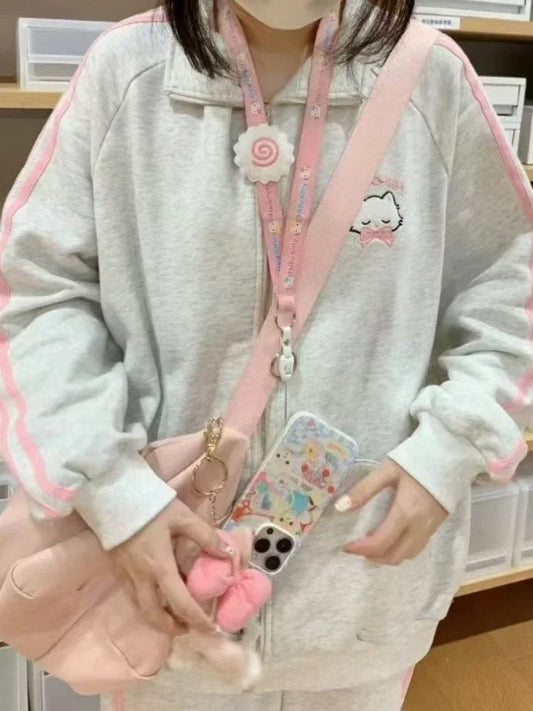 HOUZHOU Japanese Fashion Kawaii Zipper Hoodie Women Harajuku Cute Pink