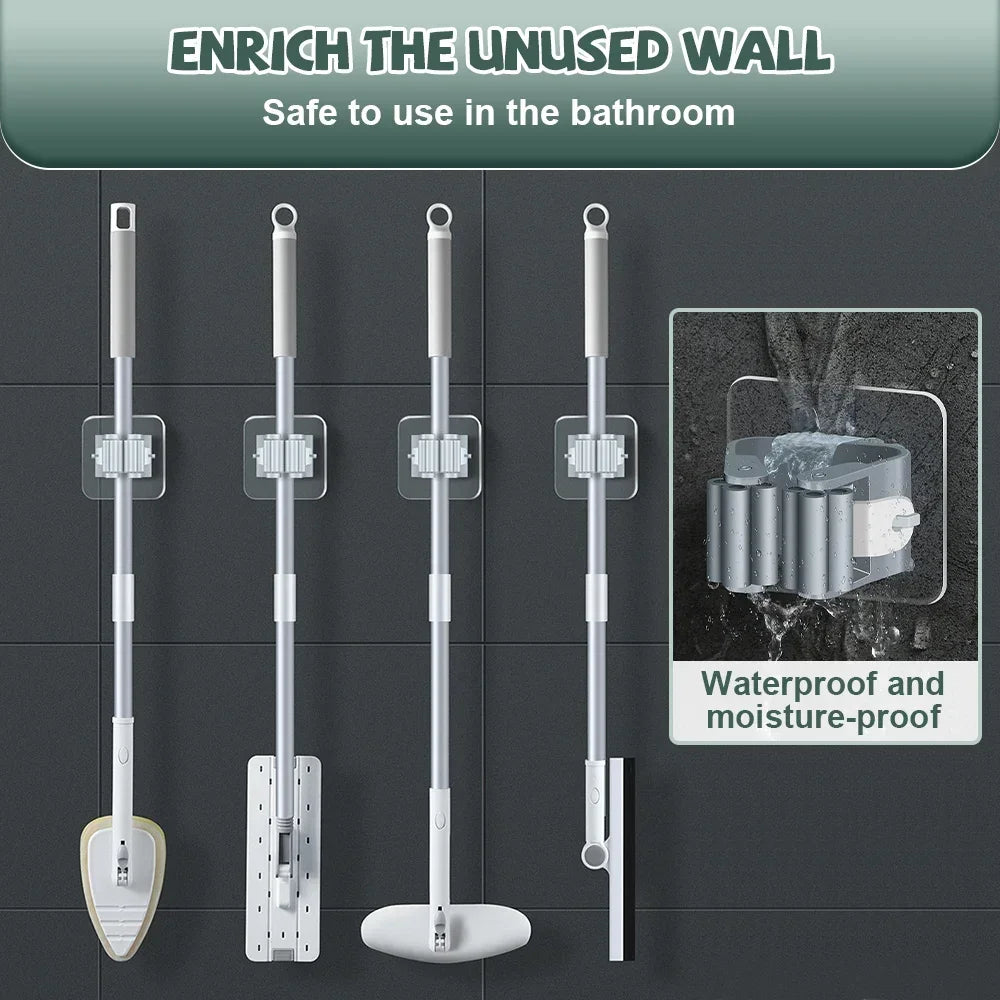 4PCS Wall Mounted Mop Organizer Holder Wall-Mounted Waterproof Mop
