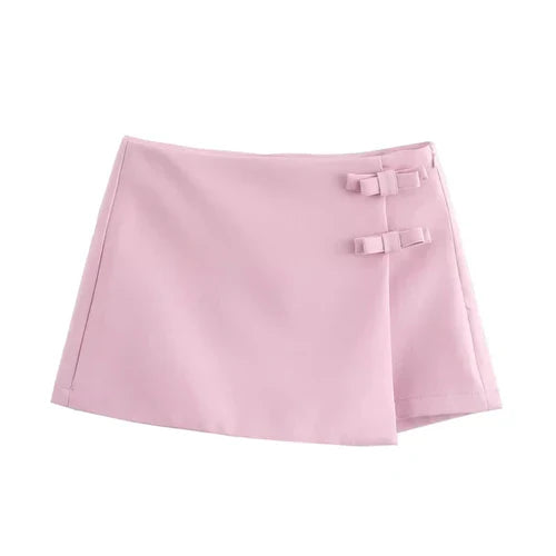 MUJER 2025 Pink White Mini Skirt Woman Fashion Bow Skort For Women