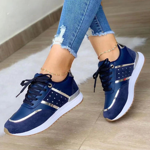 New Women Sneakers Platform Shoes Leather Patchwork Casual Sport Shoes