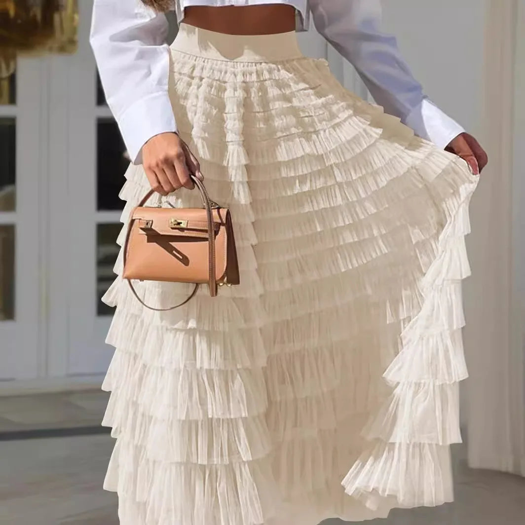 Elegant Skirts for Women Summer Autumn Women High Waist Mesh Polyester