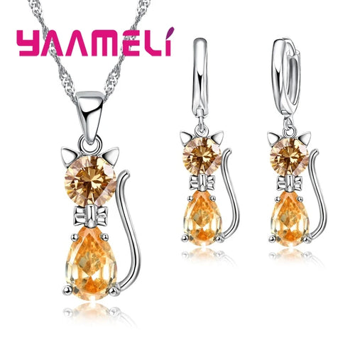 Real 925 Sterling Silver Color Jewelry Sets for Woman Girls Shining