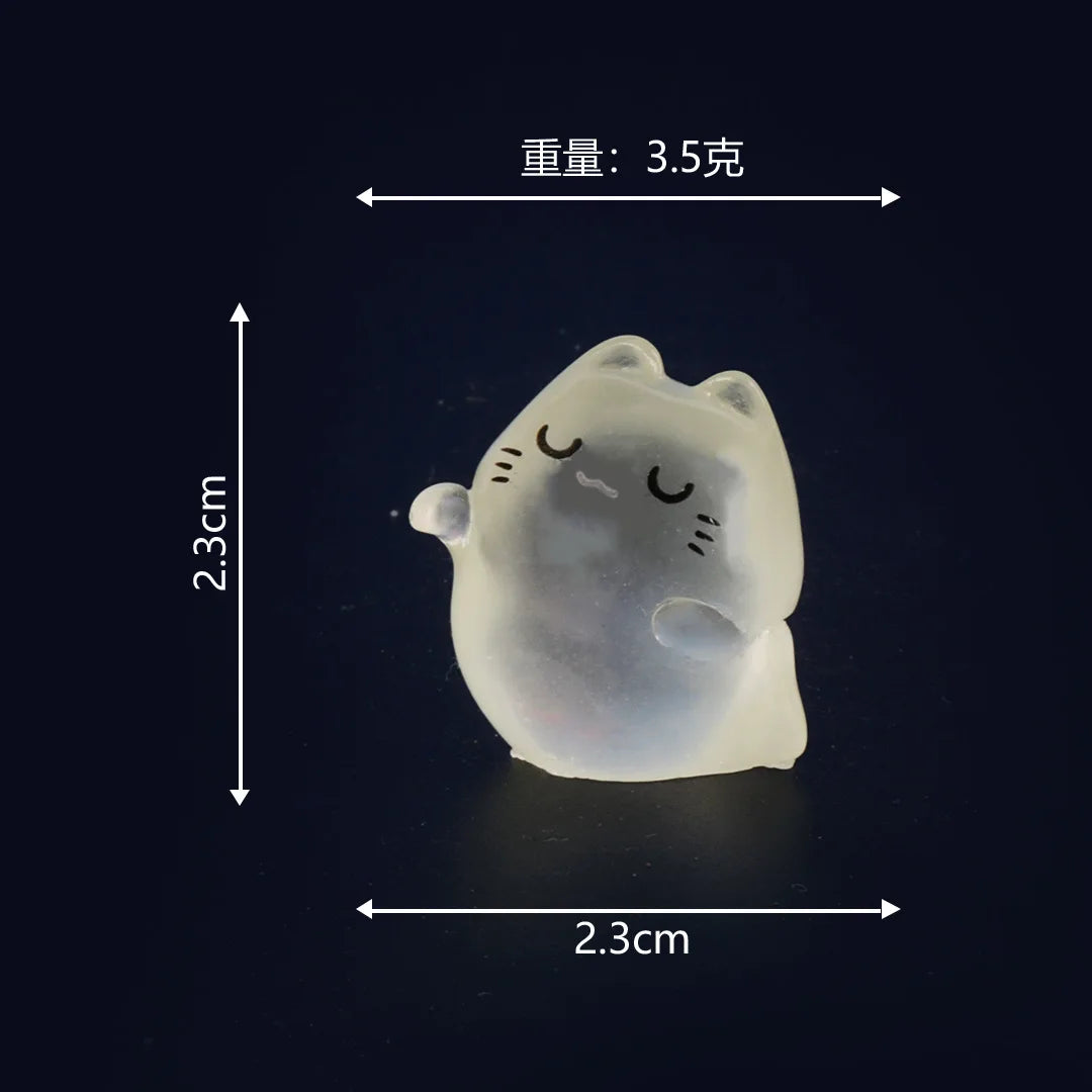 12pcs Mini Luminous Figure Mini Cat Ghost Pumpkin Bat Skull Candle Glow in Dark Micro Landscape Miniatures for Holiday Halloween