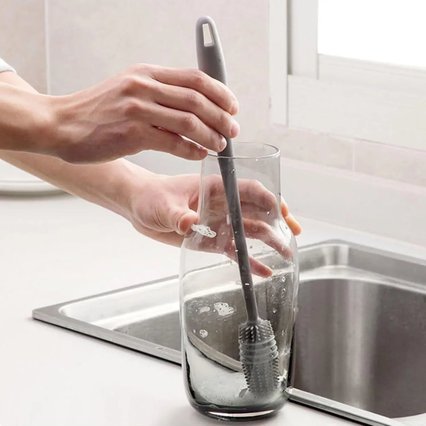 1/ 2PCS Silicone Cup Brush Glass Cleaner Kitchen Clean Tool Long