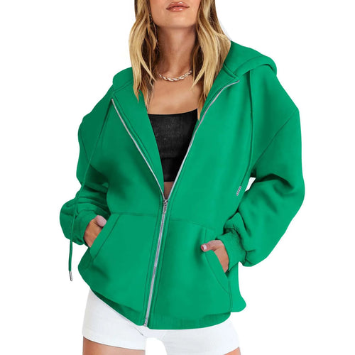 Fashion Gray Zip Up Sweatshirt Women Autumn Winter Jacket Clothes