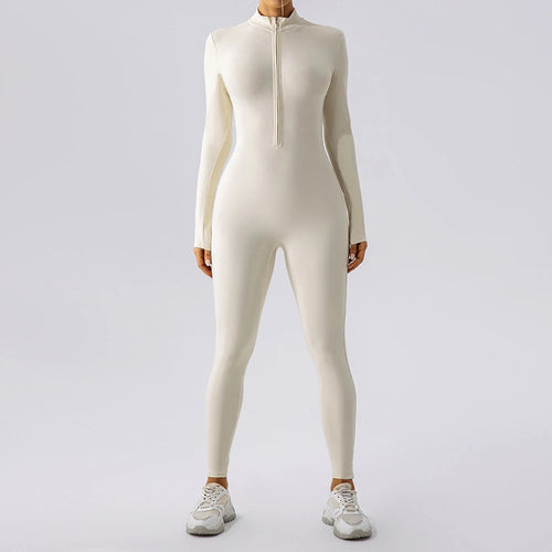 S-XL 2025 Nylon Zipper Long Sleeve Yoga Set Women One Piece Jumpsuit