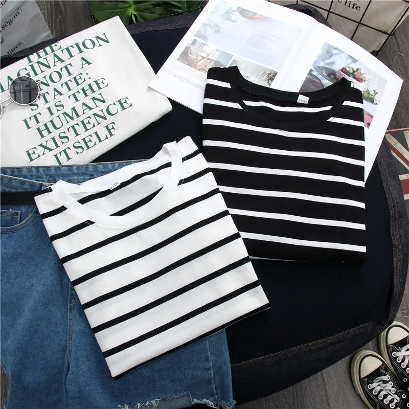 1PC Spring and Autumn Winter Black Striped Top with Foreign Style Ins
