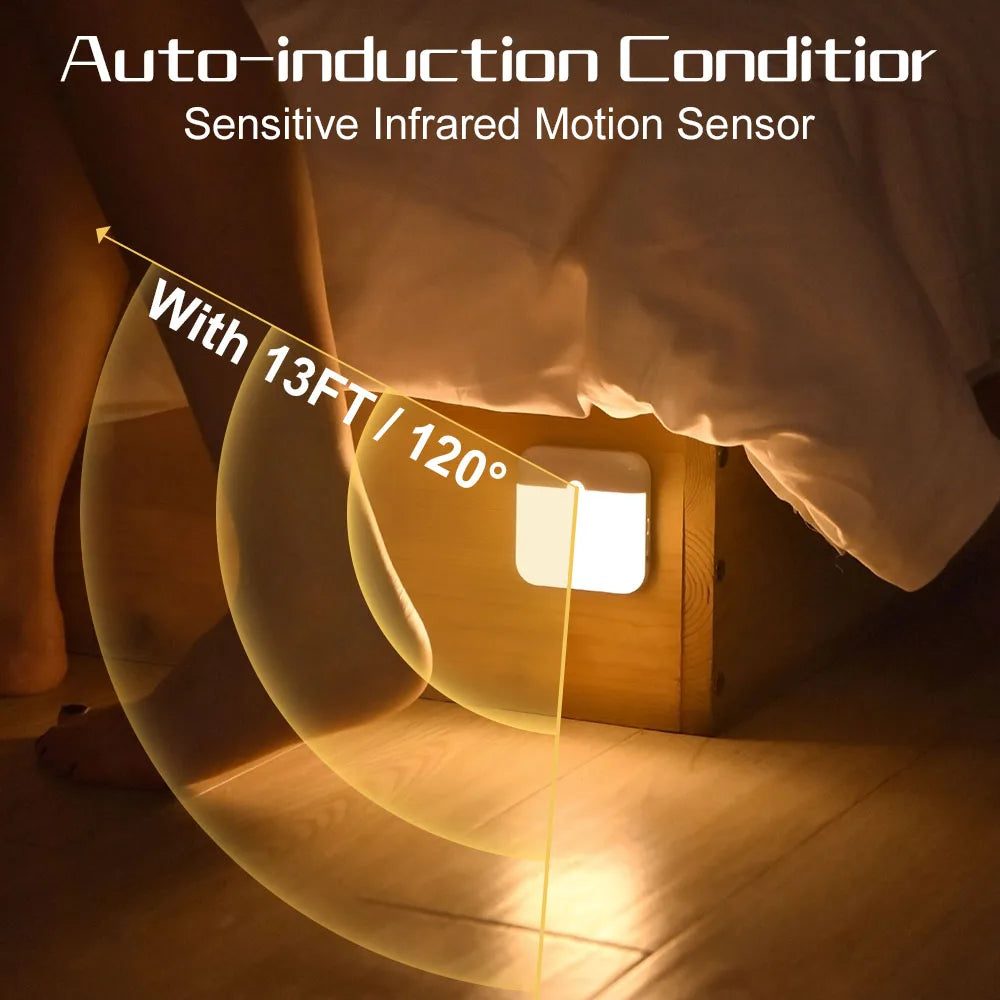 Motion Sensor Led Light Usb TYPE-C Charging Square Lamp for Bedroom