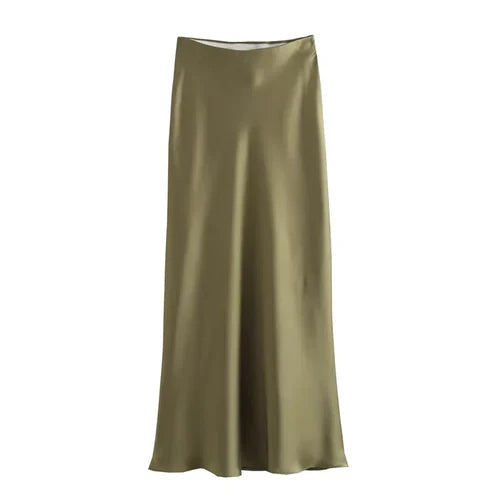 TRAF Woman 2024 Satin Skirt Women High Waist Long Skirts For Women