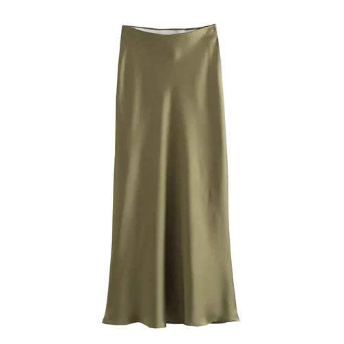 TRAF Woman 2024 Satin Skirt Women High Waist Long Skirts For Women