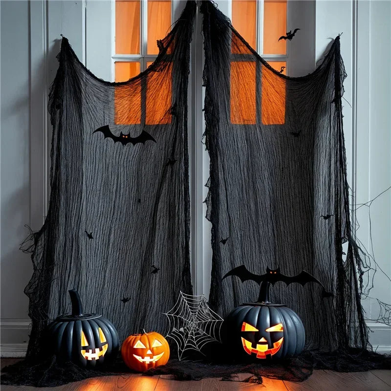 Halloween Black Creepy Cloths 76x198cm Mesh Cheesecloths Halloween Party Gauze Netting Spider Web Wall Gauze Terror Scene Props
