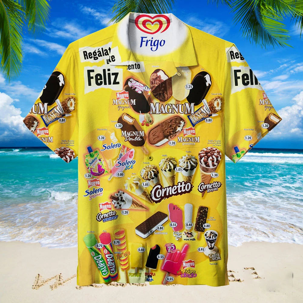 2024 Hawaiian Shirt For Men Summer Ice Cream T-Shirt Beach Prints