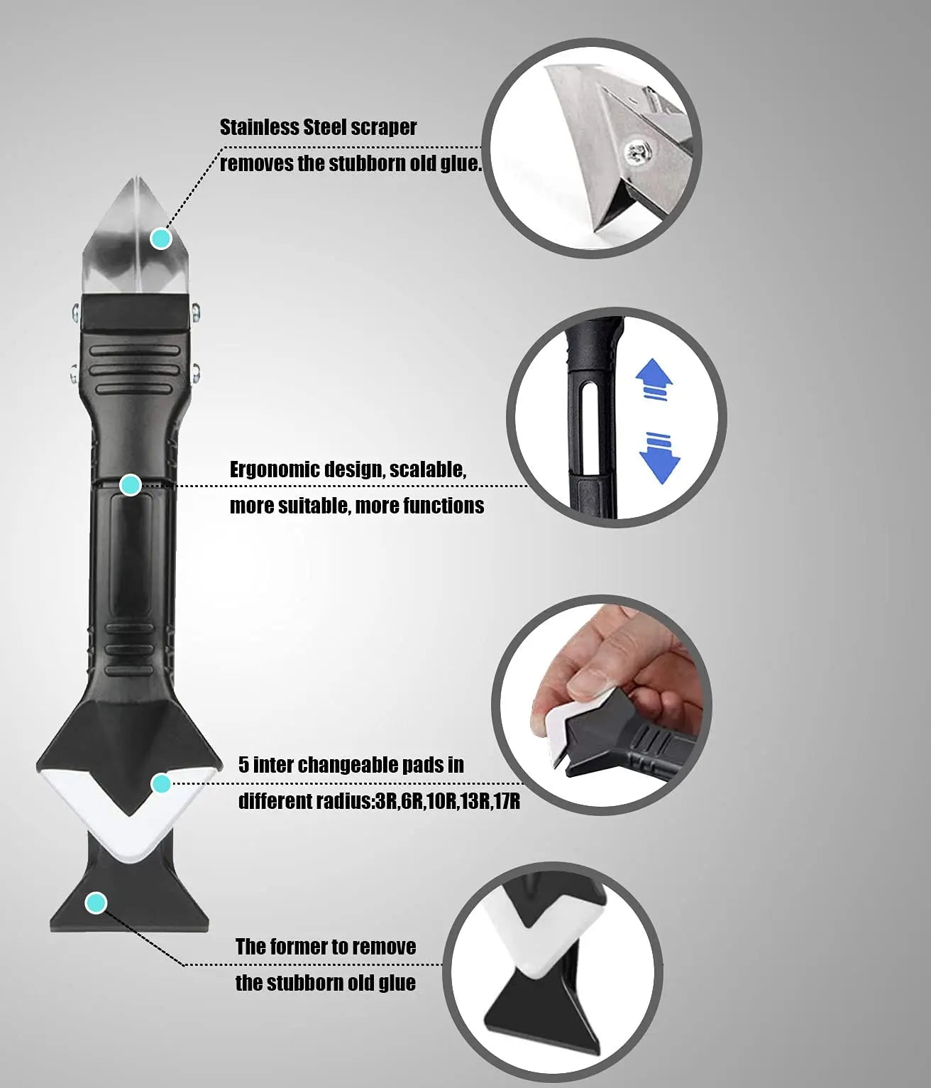 Silicone Caulking Tool 5 in 1 Multi-function Scraper Tool Grout and