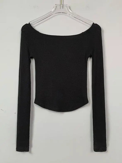 Sexy Slash Neck T Shirt Women Cotton Long Sleeves Cropped Tee Shirt