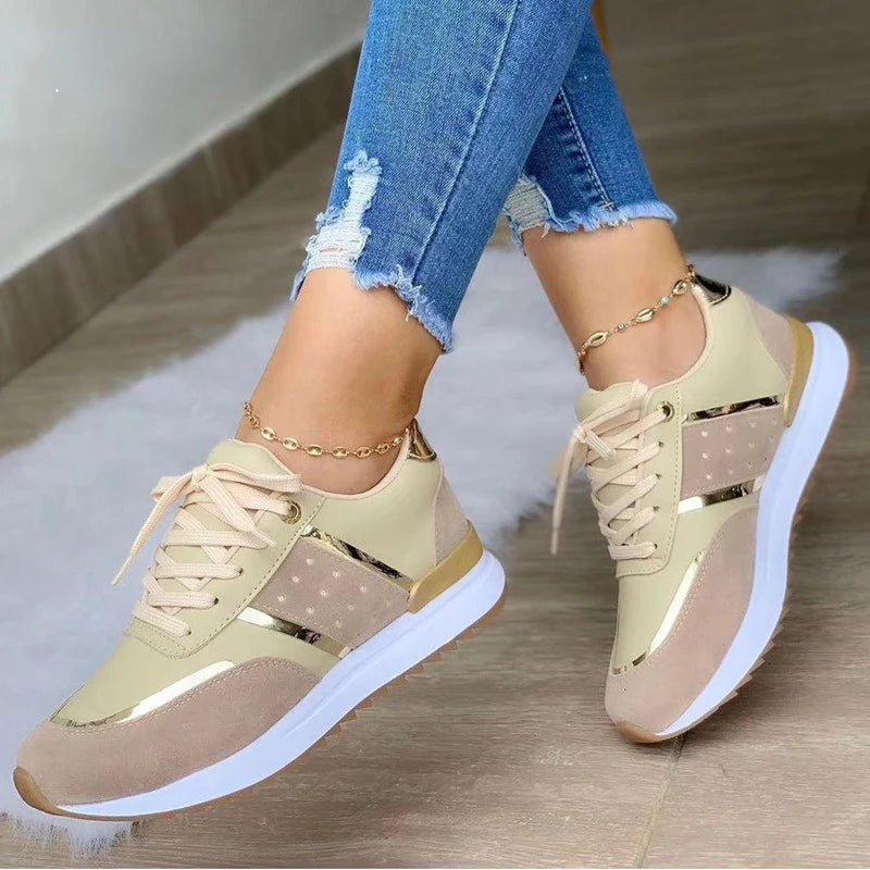 New Women Sneakers Platform Shoes Leather Patchwork Casual Sport Shoes