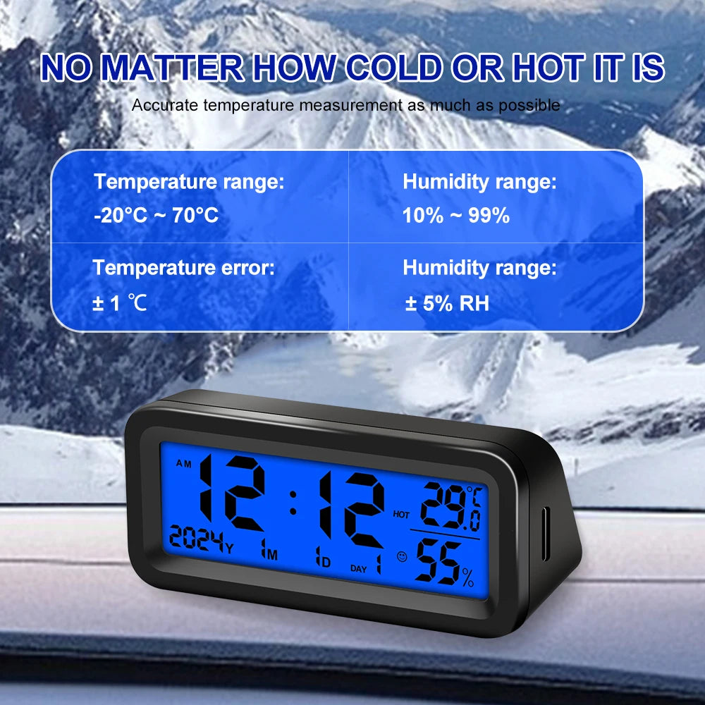 Solar Car Clocks Automotive Electronic Led Digital Clock Thermometer