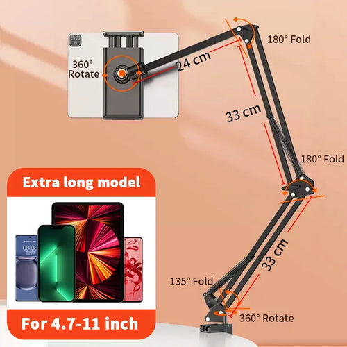 Tablet Holder for Bed with 90cm Metal Arm 360° Rotating Bed Tablet