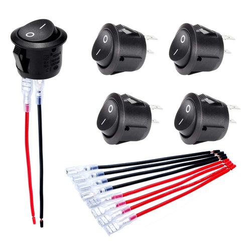 DaierTek 5PCS ON Off Round Rocker Switches SPST 20mm Mini 12 Volt DC