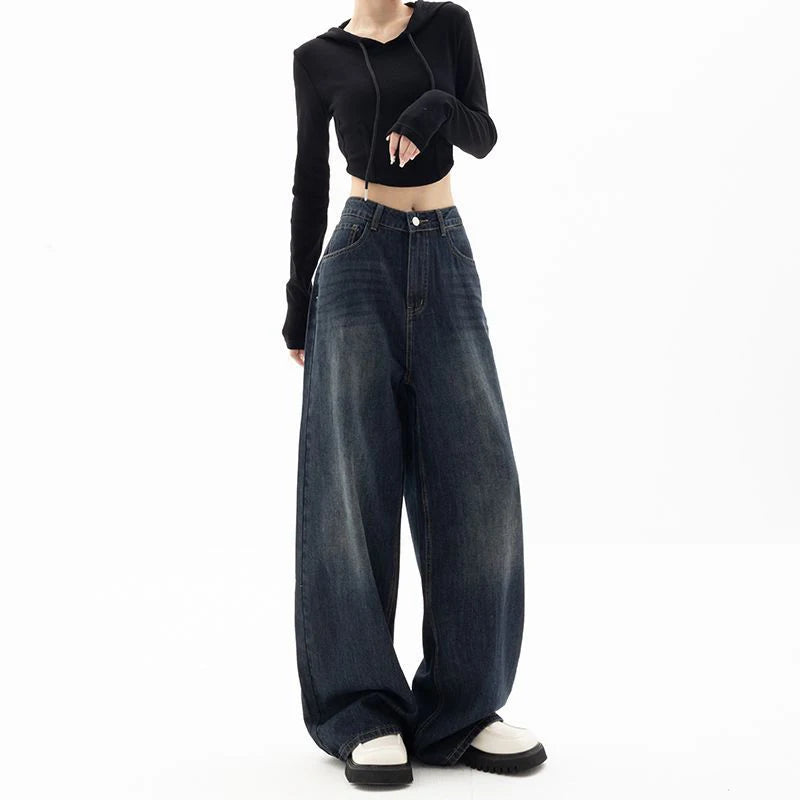 Retro Street Style Wide Leg Pants Niche Design Floor Length Pants High