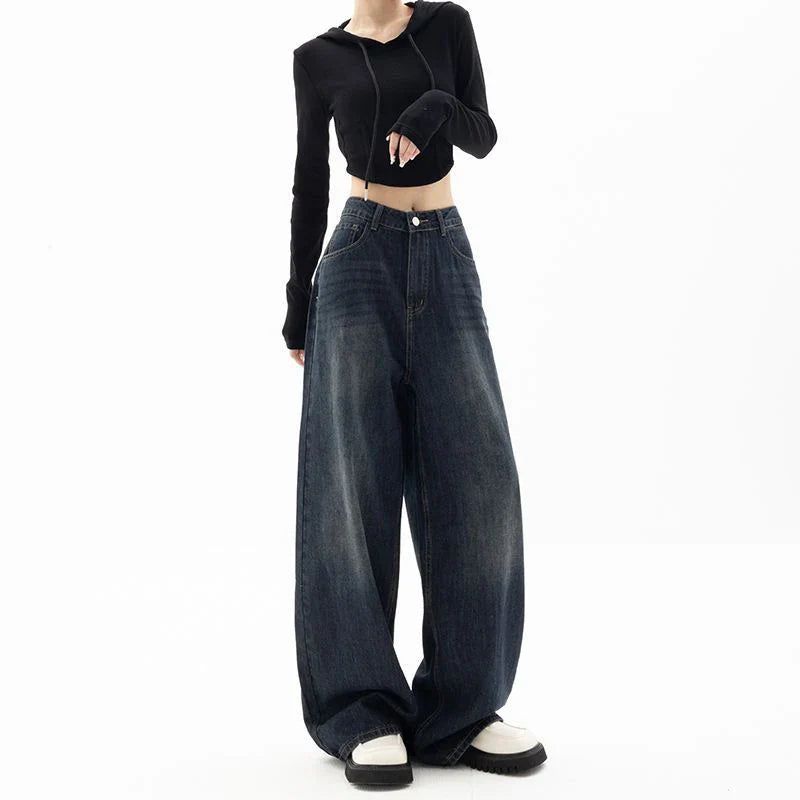 Retro Street Style Wide Leg Pants Niche Design Floor Length Pants High