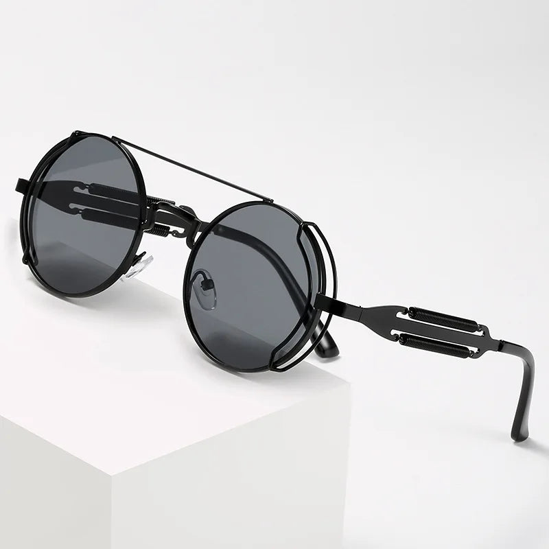 Old Metal Steampunk Flip Sunglasses Flip Men And Women Fashion Round