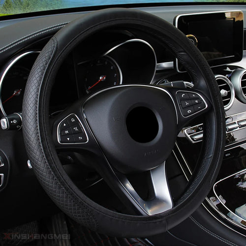 Black automobile steering wheel cover, dynamic fiber leather, double