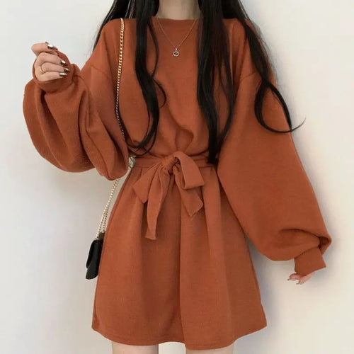 Solid Dresses Women Above Knee S-3XL Clothes Baggy Minimalist High