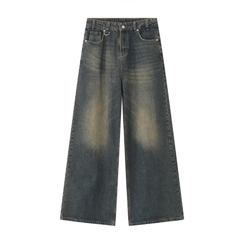 Retro Men's Denim Pants Y2K High Street Wide Leg Loose Denim Pants