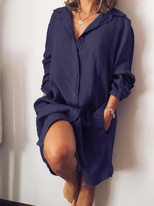 Linen And Cotton Women's T-shirt And Dress, Casual Long Sleeved