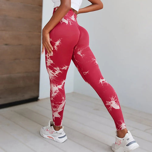 QK S-L Women Dye Seamless Yoga Pants High Waist Leggings Scrunch Gym