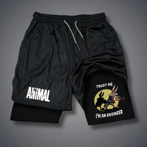Cartoon Duck Print Men's Shorts Summer Double Layer Letter Print