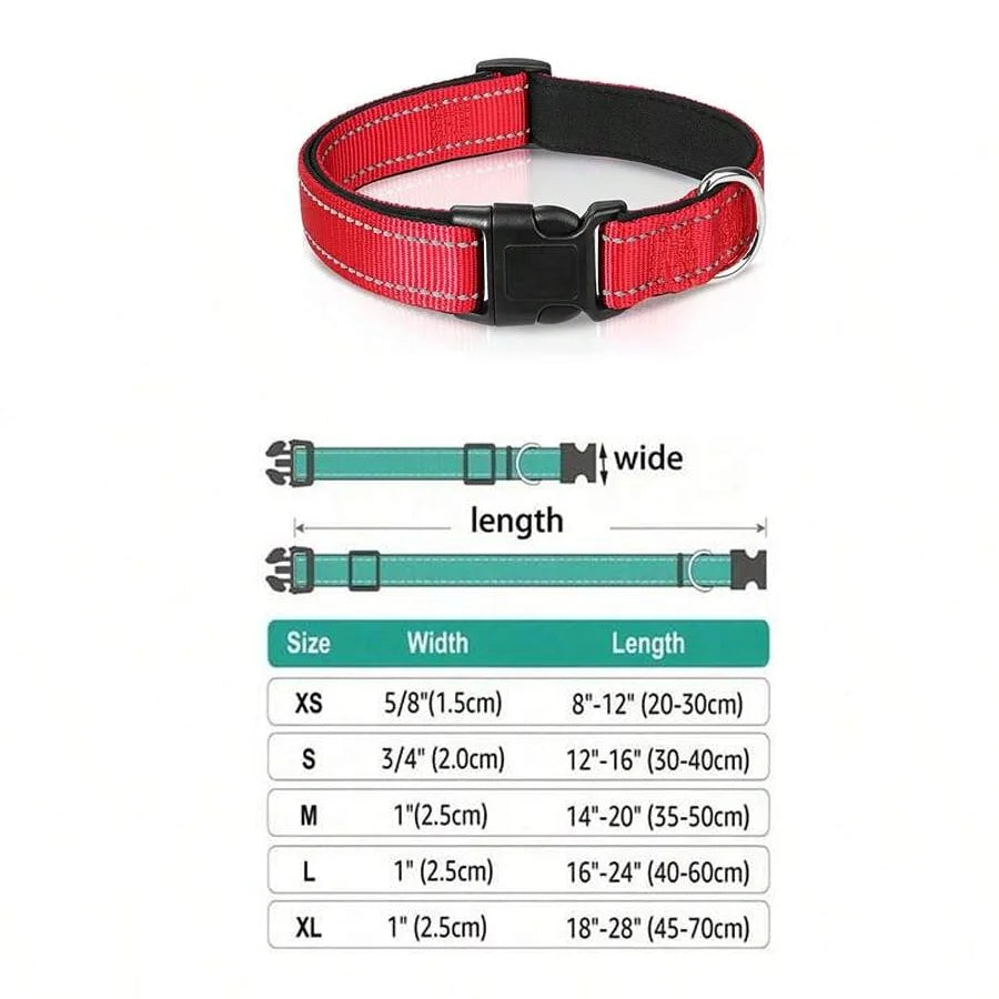 Reflective Dog Collar Soft Padded Breathable Safety Stripes Adjustable