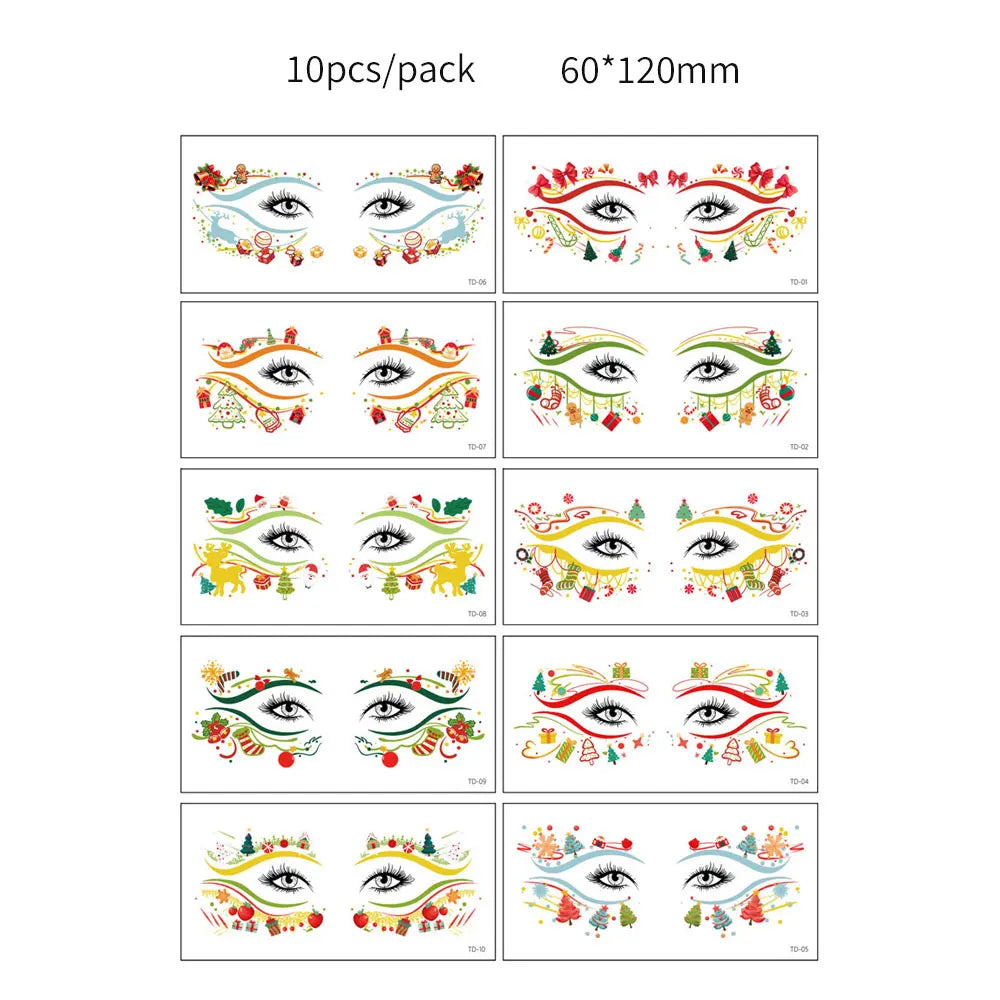 10pcs Halloween Facial Makeup Temporary Tattoo Stickers Waterproof Eye Decoration Tattoo