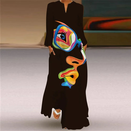 Elegant Women's Retro Printed Long Sleeved Dress Spring/Summer New