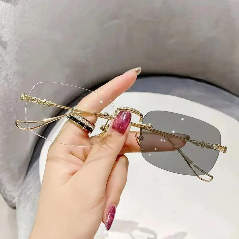 Photochromic Anti-blue Glasses Frameless Temperament Flat Lens Burst