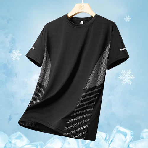 Running T-shirt Men Summer Ice Silk Thin Top Reflective Printing Quick