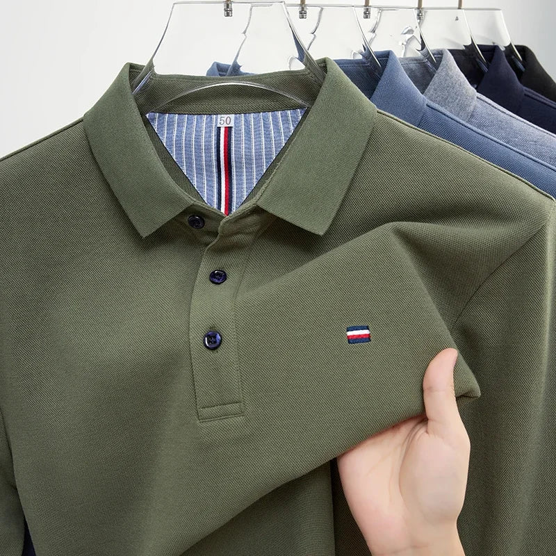 New Men's Casual and Fashionable Embroidered Long Sleeved Polo Shirt
